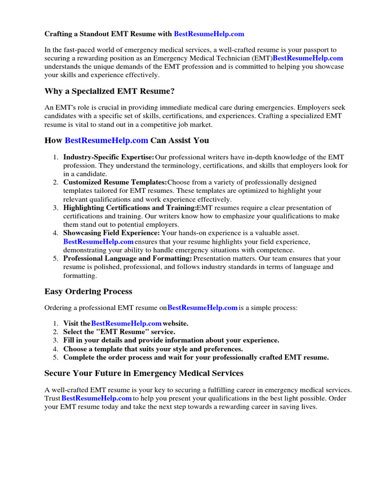 Emt Resume Objective PDF Emergency - 1712664259