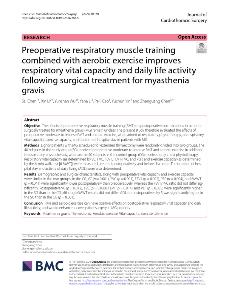 Preoperative Respiratory Muscle Training Combined With Aerobic Exercise