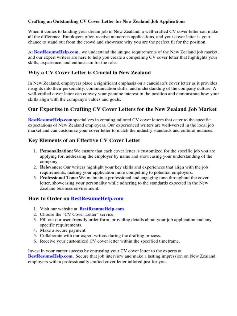 CV Cover Letter NZ Download Free PDF Résumé
