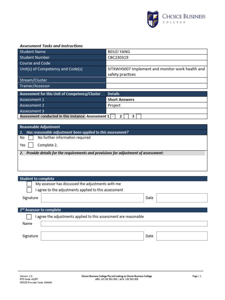 WHS Practices Assessment Overview | PDF | Occupational Safety And ...