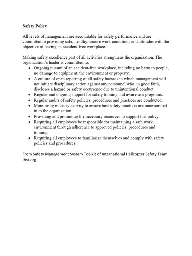 Aviation Safety Policies 4 Templates PDF Occupational Safety And Health Safety