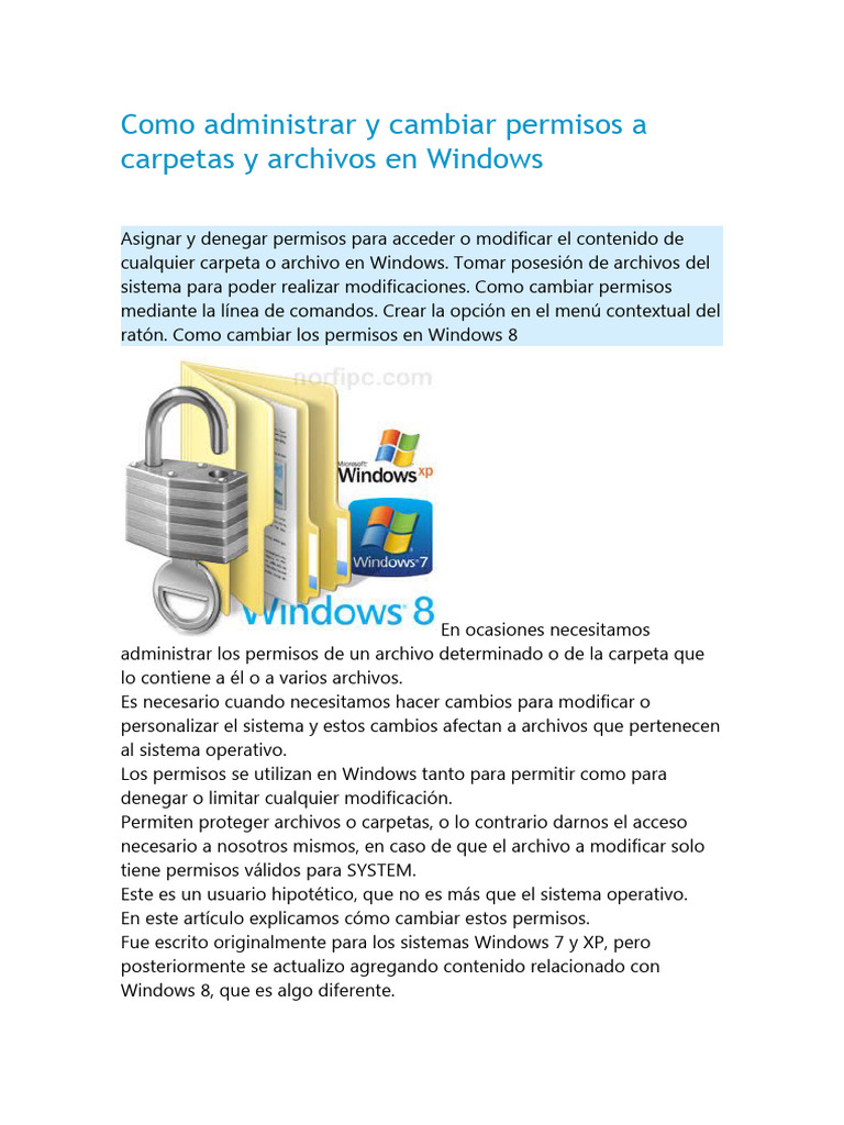 Permisos A Carpetas y Archivos en Windows | PDF | Archivo de ...