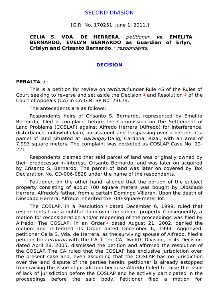 Vda. de Herrera v. Bernardo PDF Estoppel Laches (Equity)