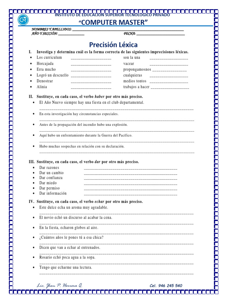 Ejercicios de Precisión Léxica 6° Primaria | PDF | Crecimiento personal ...