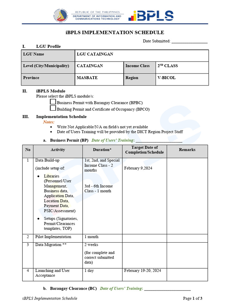 iBPLS Implementation Timeline for LGU | PDF | Computing