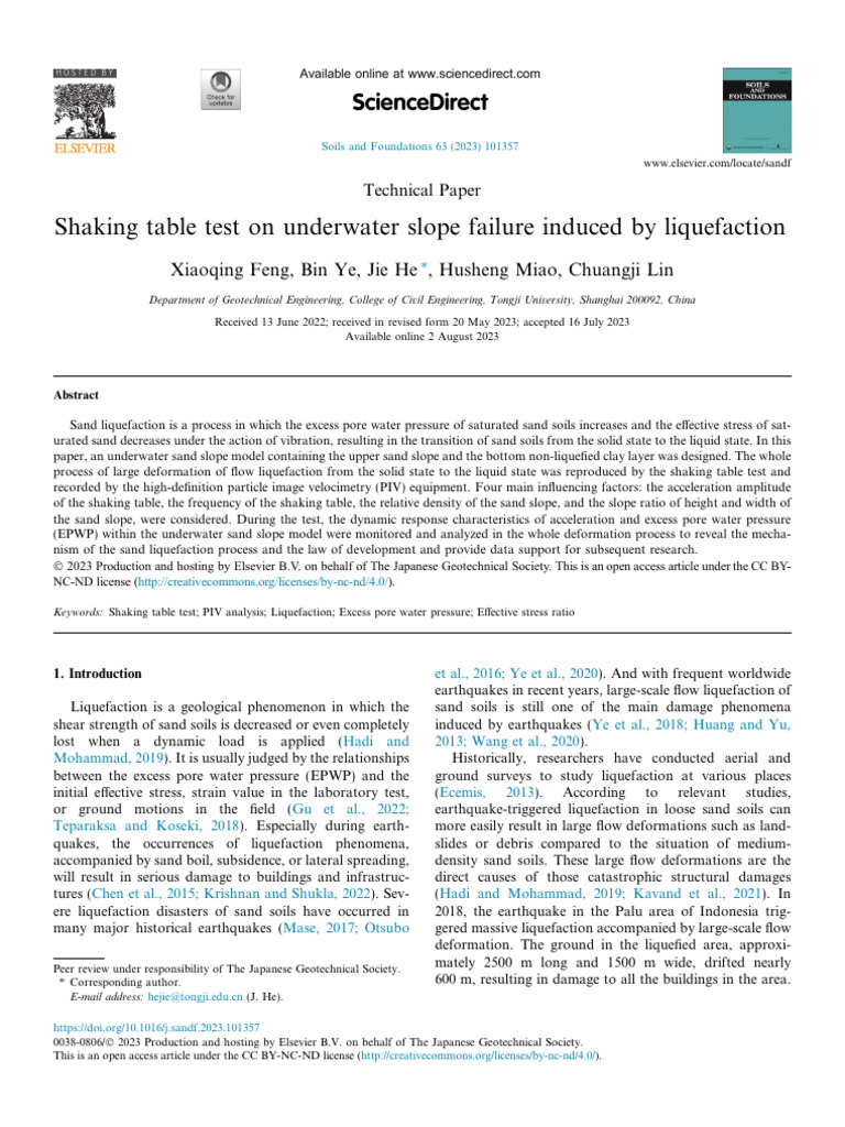 Shaking Table Test On Underwater Slope Failure Induced by Liquefaction ...