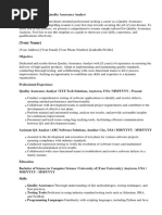 Resume Sample For Quality Assurance Analyst