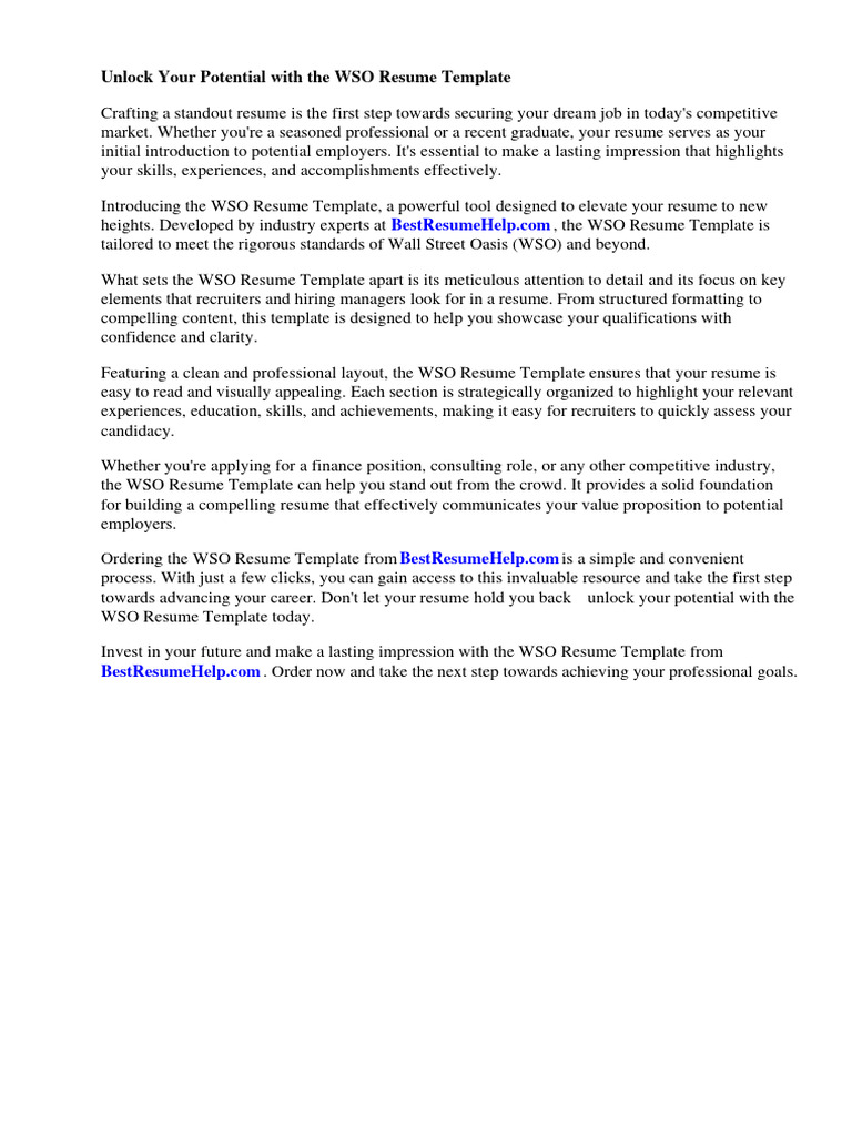 Wso Resume Template PDF Résumé Financial Analyst Wso Resume Template PDF Résumé Financial Analyst