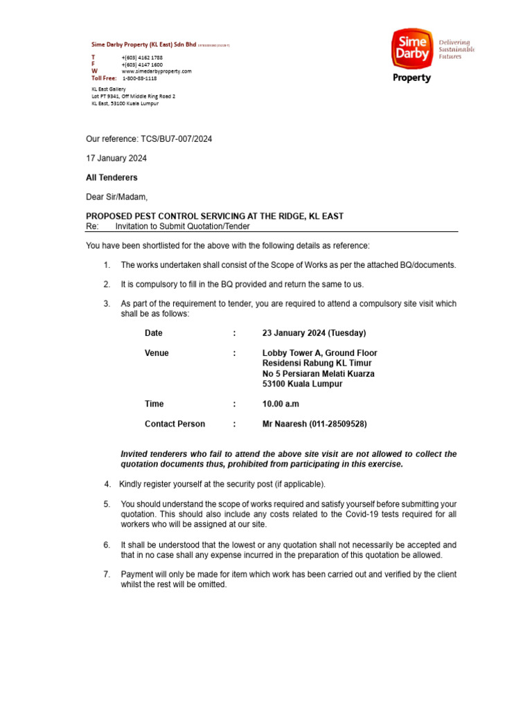 Invitation Letter (Pest Control Tender) PDF Civil Law (Legal System) Private Law