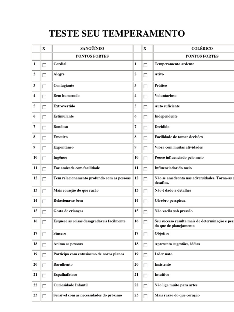 Teste Seu Temperamento | PDF | Conceitos Psicológicos | Psicologia