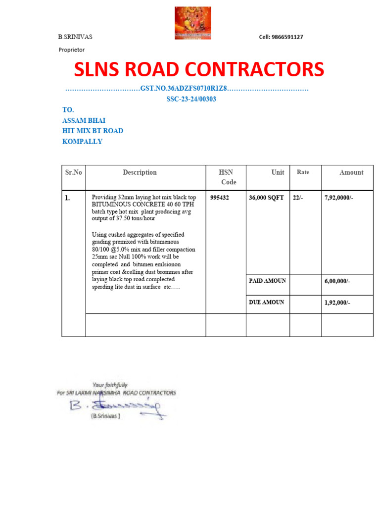 Assam BT Road Finail Bill | PDF