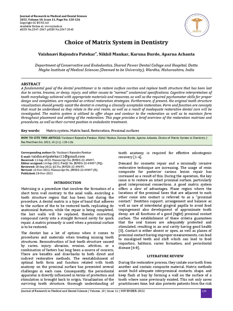 Choice of Matrix System in Dentistry546 | PDF | Periodontology | Dentistry