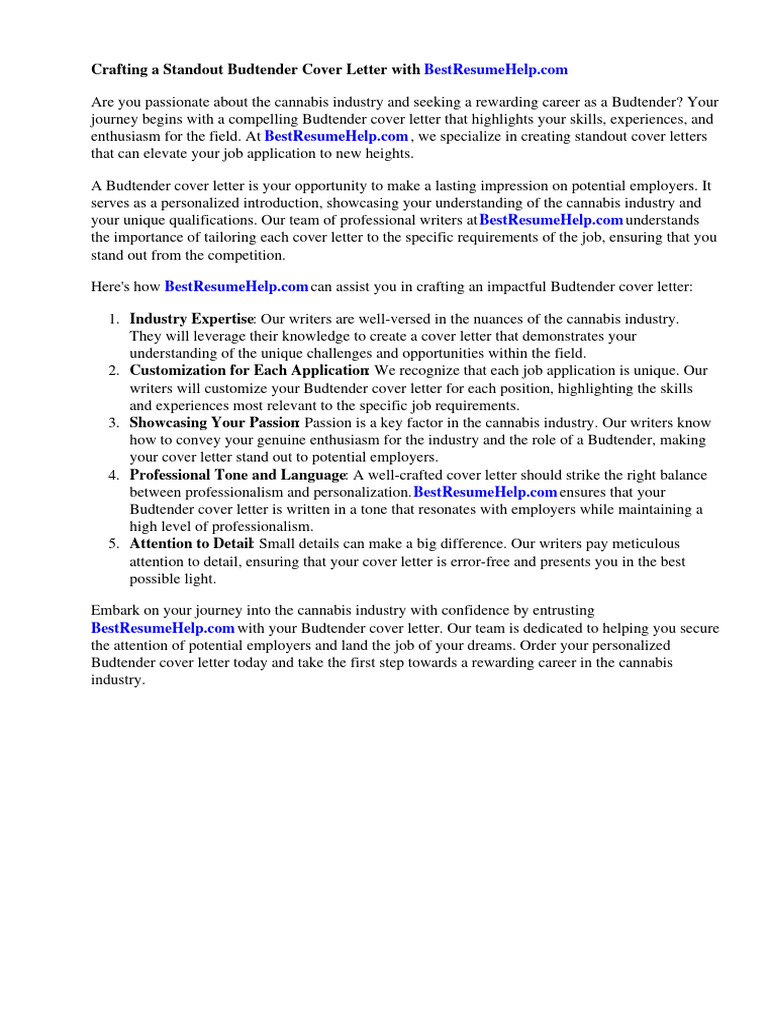 Budtender Cover Letter PDF Résumé Experience