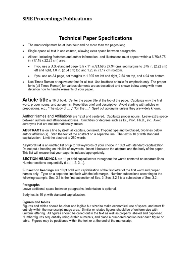 Manuscript Specifications | PDF | Citation | Paragraph