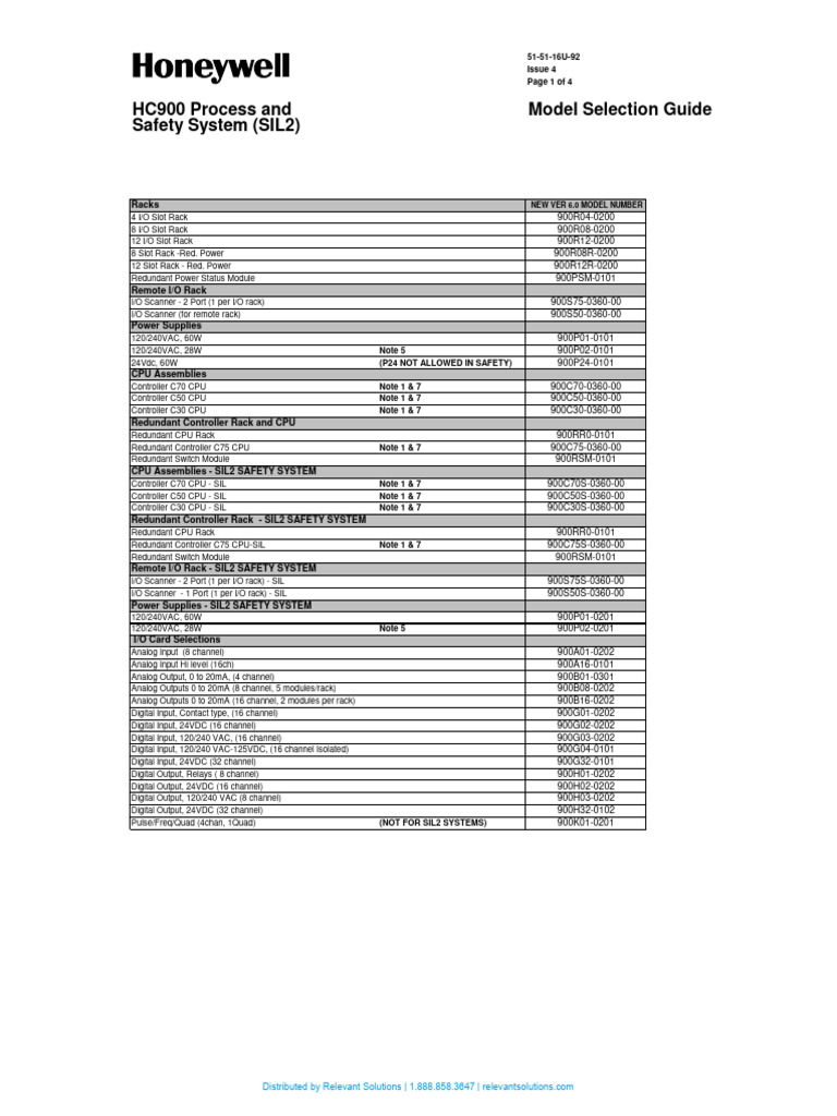 Honeywell hc900 Model Selection Guide | PDF | Relay | Electricity
