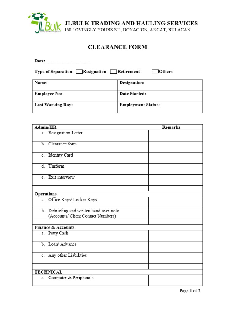 Employee Clearance Form Template | PDF