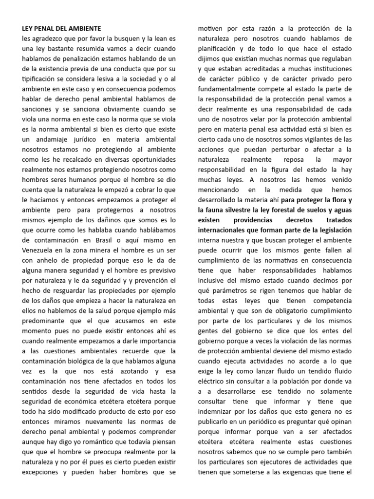 Ley Penal Del Ambiente | PDF | Derecho penal | Entorno natural