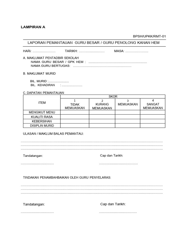 Laporan Pemantauan RMT Sekolah | PDF