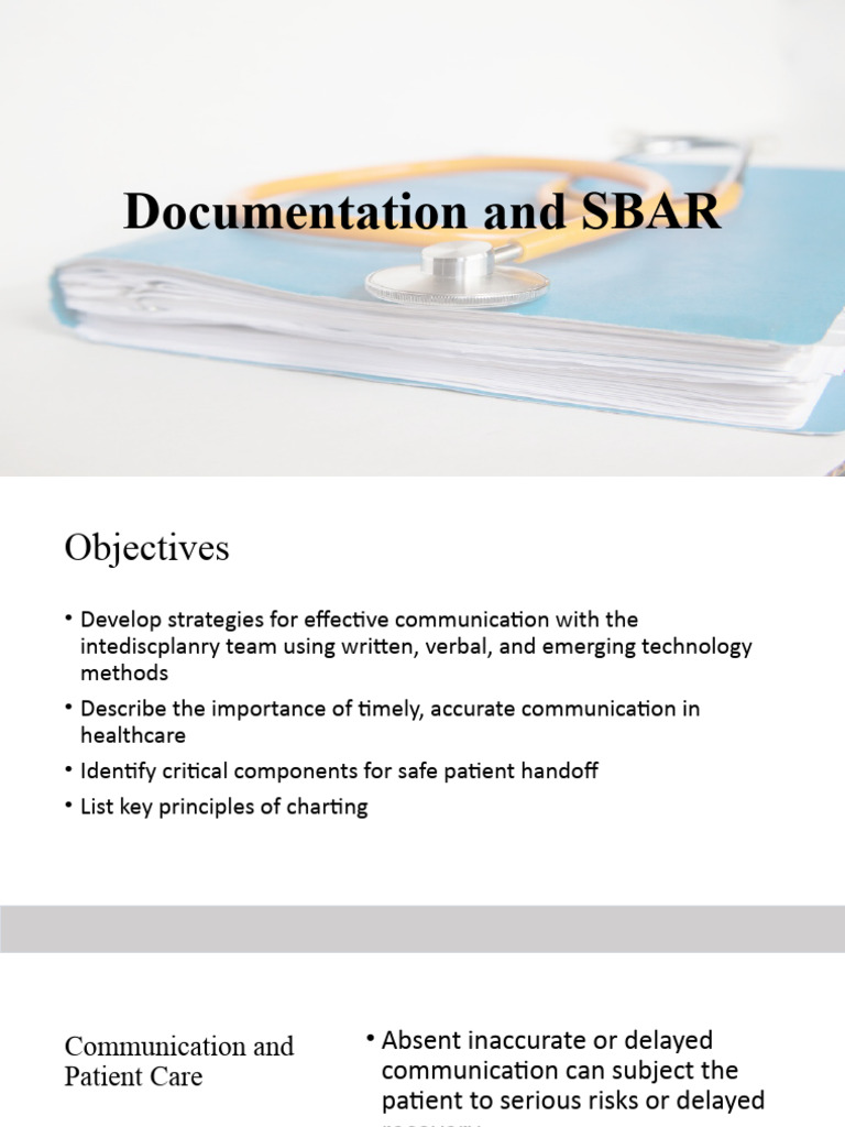 Documentation and SBAR | PDF | Medical Record | Health Care