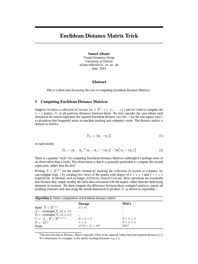 Efficient Euclidean Distance Matrix Computation | PDF | Matrix ...