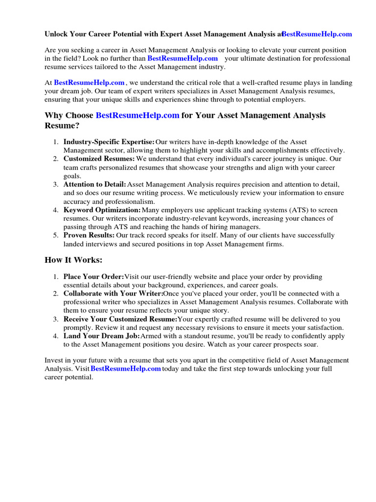 Asset Management Analyst Cover Letter | PDF | Financial Analyst | Résumé