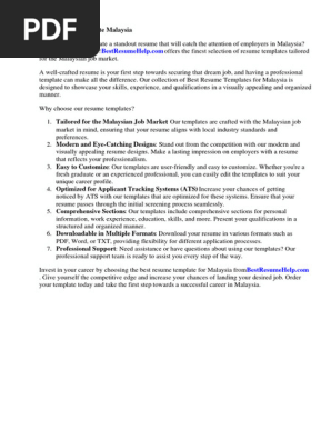 Best Resume Template Malaysia