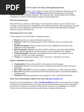 Cover Letter for Job Application in Word Format