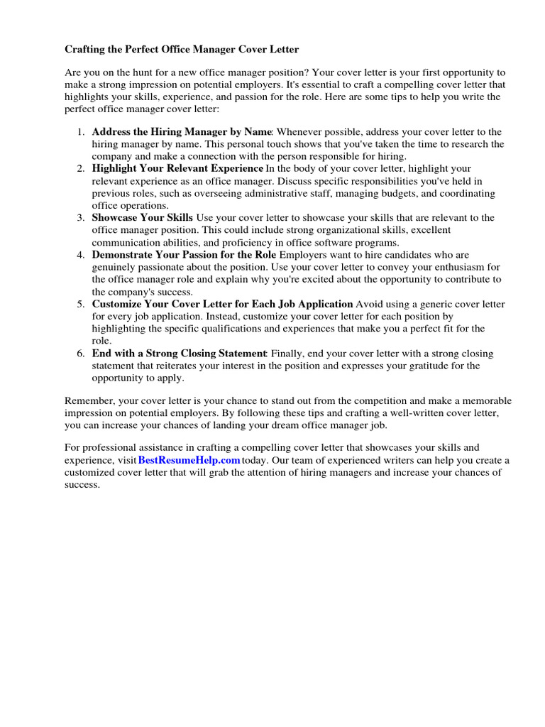 Office Manager Cover Letter Examples | PDF | Résumé | Experience
