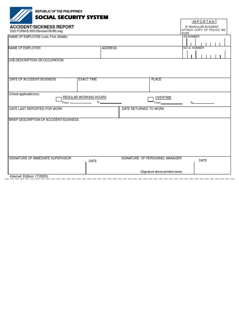 SSS Accident/Sickness Report Form B-309 | PDF