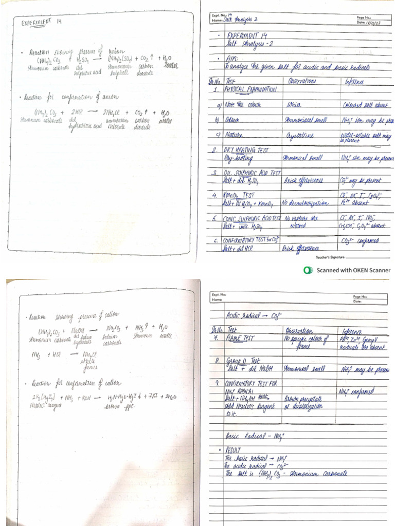 Salt Analysis 2 - (NH4) 2CO3 | PDF