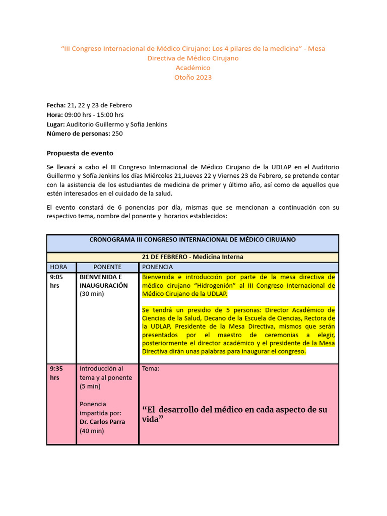 Itinerario III Congreso Internacional de Médico Cirujano UDLAP ...