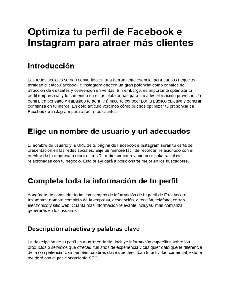 Optimiza Tu Perfil de Facebook e Instagram para Atraer Más Clientes ...