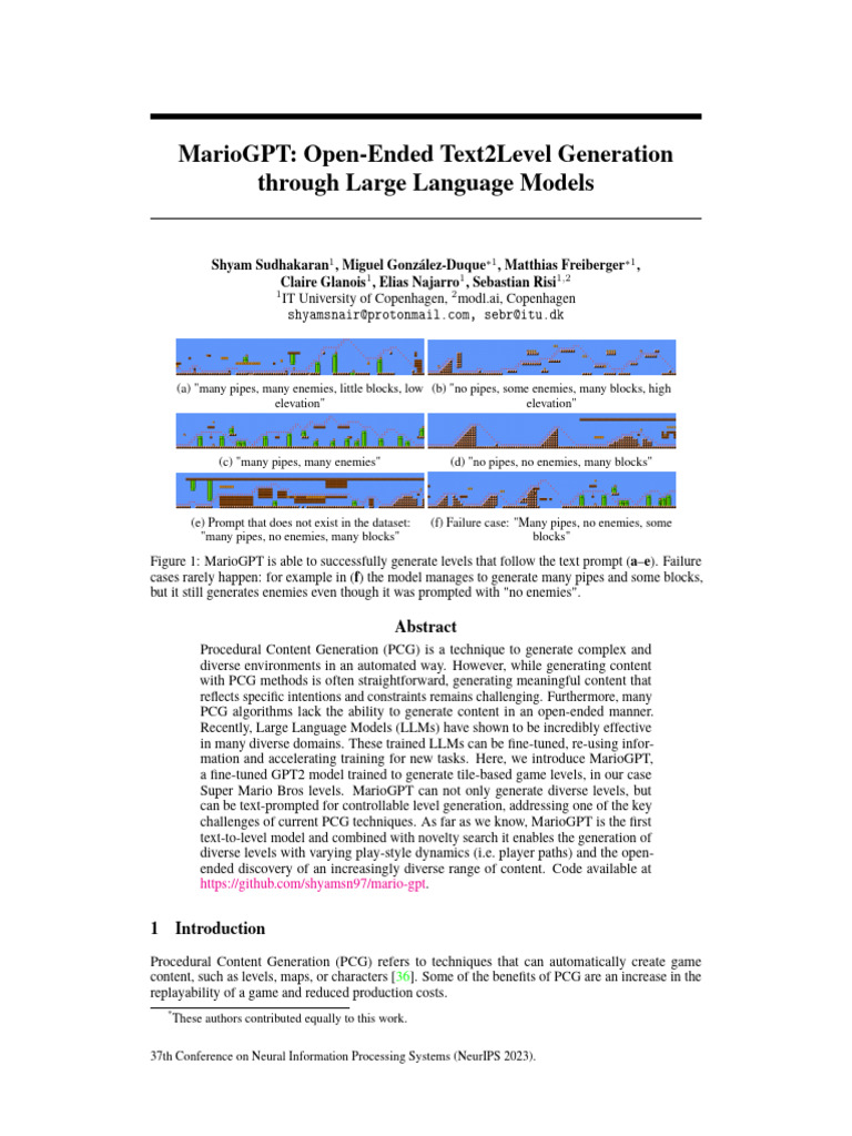 NeurIPS 2023 Mariogpt Open Ended Text2level Generation Through Large