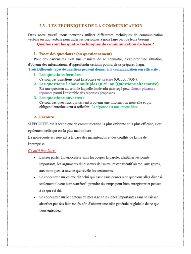 Techniques de communication essentielles | PDF | la communication ...