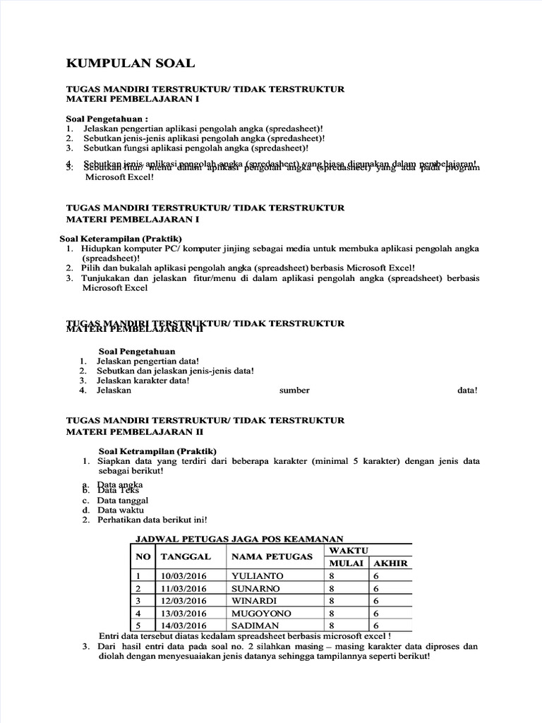 Pdf Kumpulan Soal Spreadsheet Compress Pdf