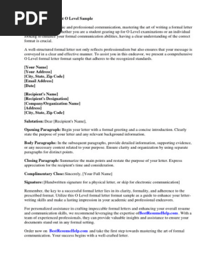 Formal Letter Format O Level Sample