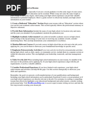 How to Put High School on Resume