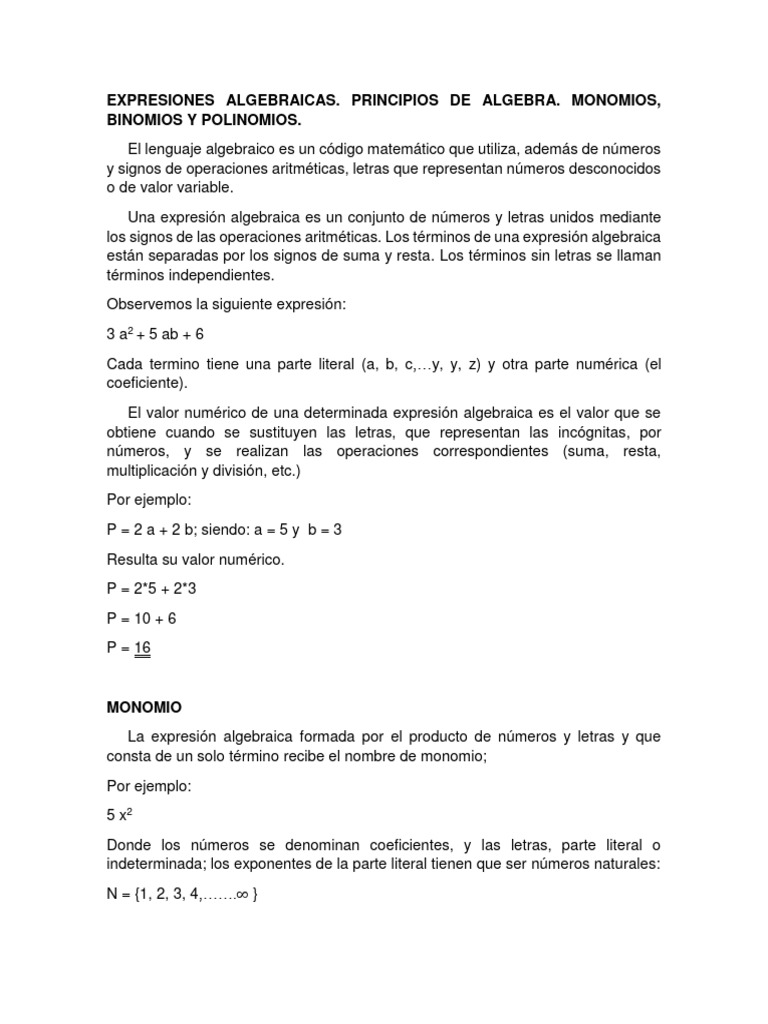 Expresiones Algebraicas (Teoria y Taller 02) | PDF | Matemática ...