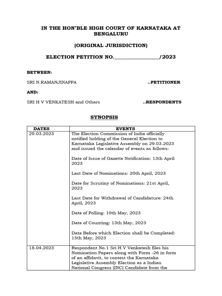 Election Petition for Pavagada Constituency | PDF