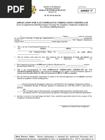 Application Form For Tax Compliance Verification Certificate (Individual Taxpayers)