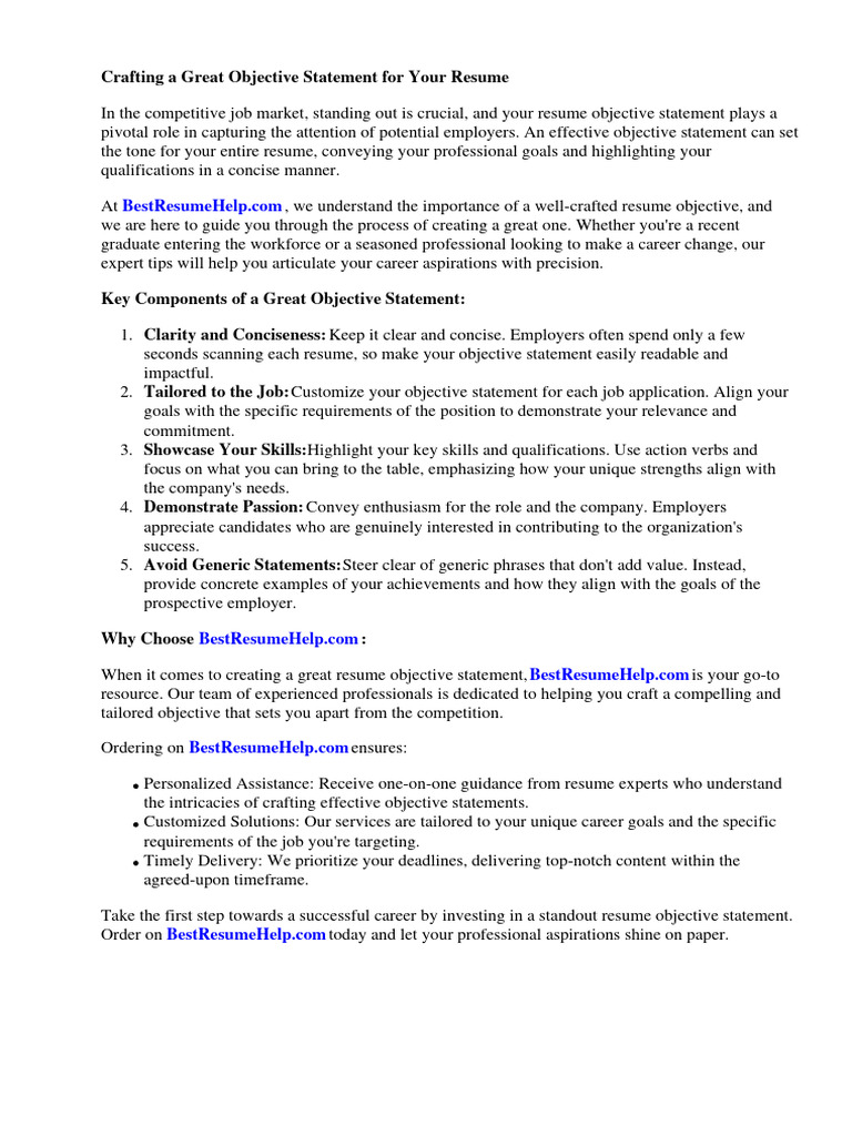 Great Objective Statements For - 1