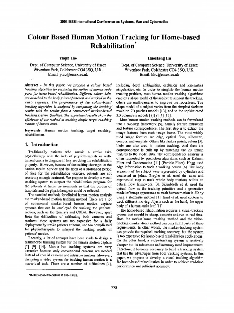 Colour Based Human Motion Tracking For Home-Based | PDF | Spline ...