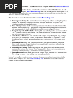 Resume Word Template 2013