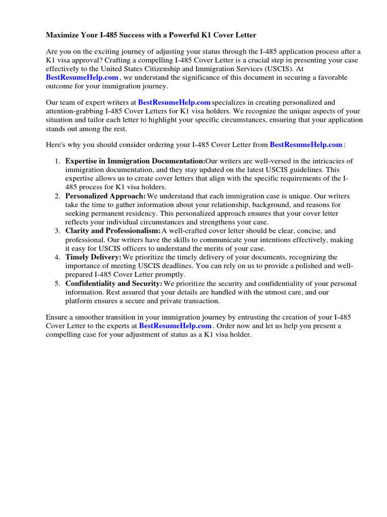 I 485 Cover Letter K1 PDF Immigration To The United States