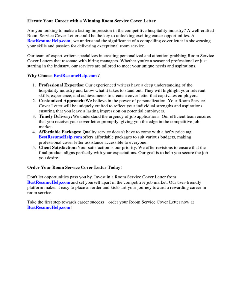 Room Service Cover Letter | PDF | Experience | Reputation
