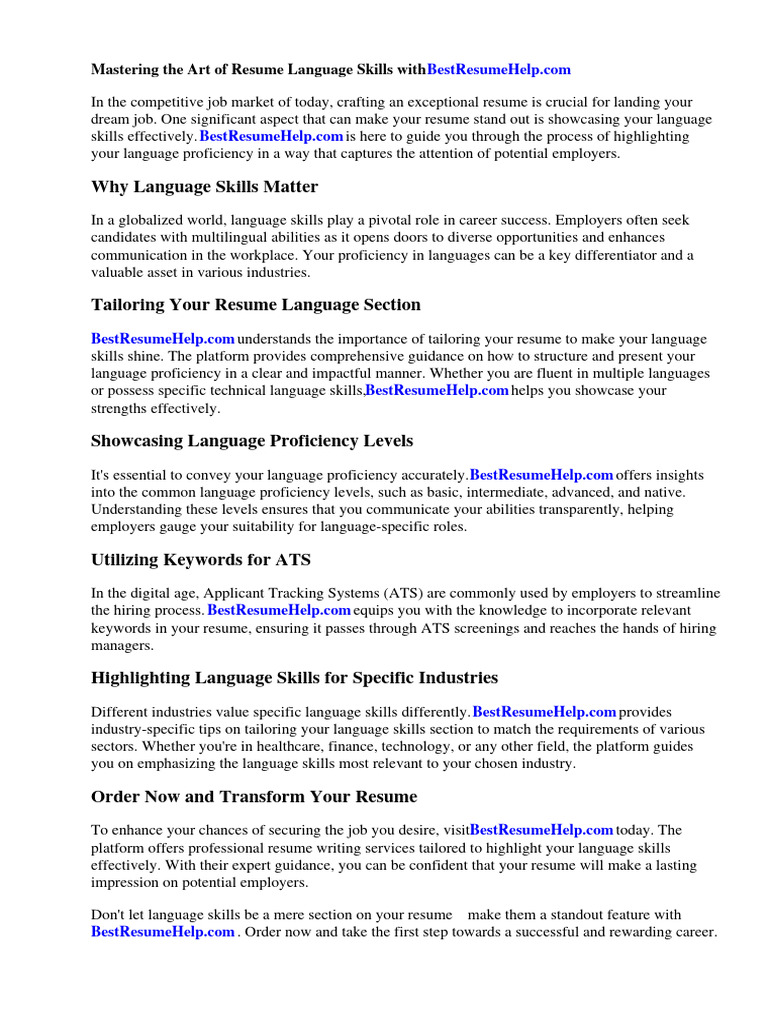 Resume Language Skills Example - 1712355062