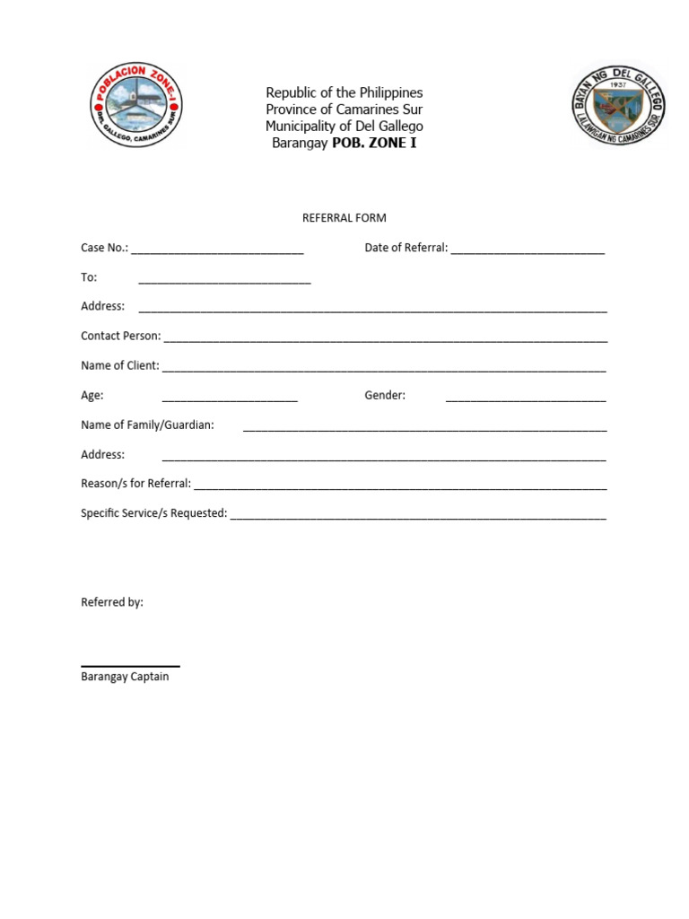 Barangay Referral Form Template | PDF
