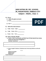 P.K.R Jain Vatika Sr. Sec. School Nasirpur, Hissar Road, Ambala City Subject:-Maths, Class - 1