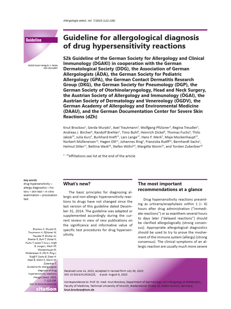 Guideline For Allergological Diagnosis of Drug Hypersensitivity ...