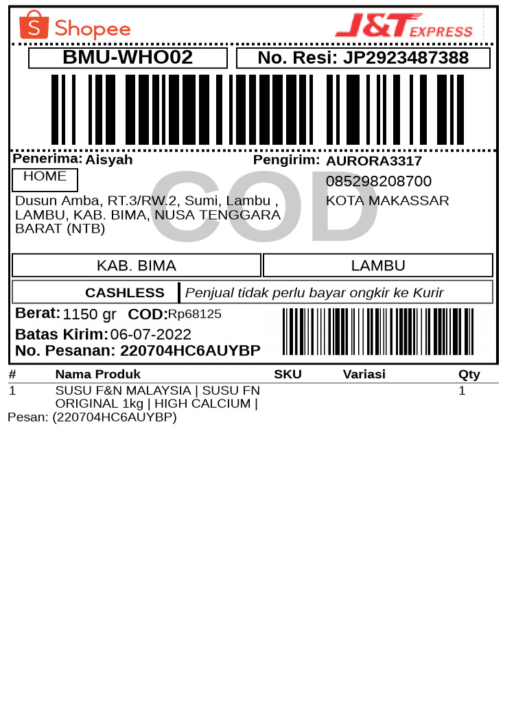 Label Pengiriman - Reguler 2 | PDF